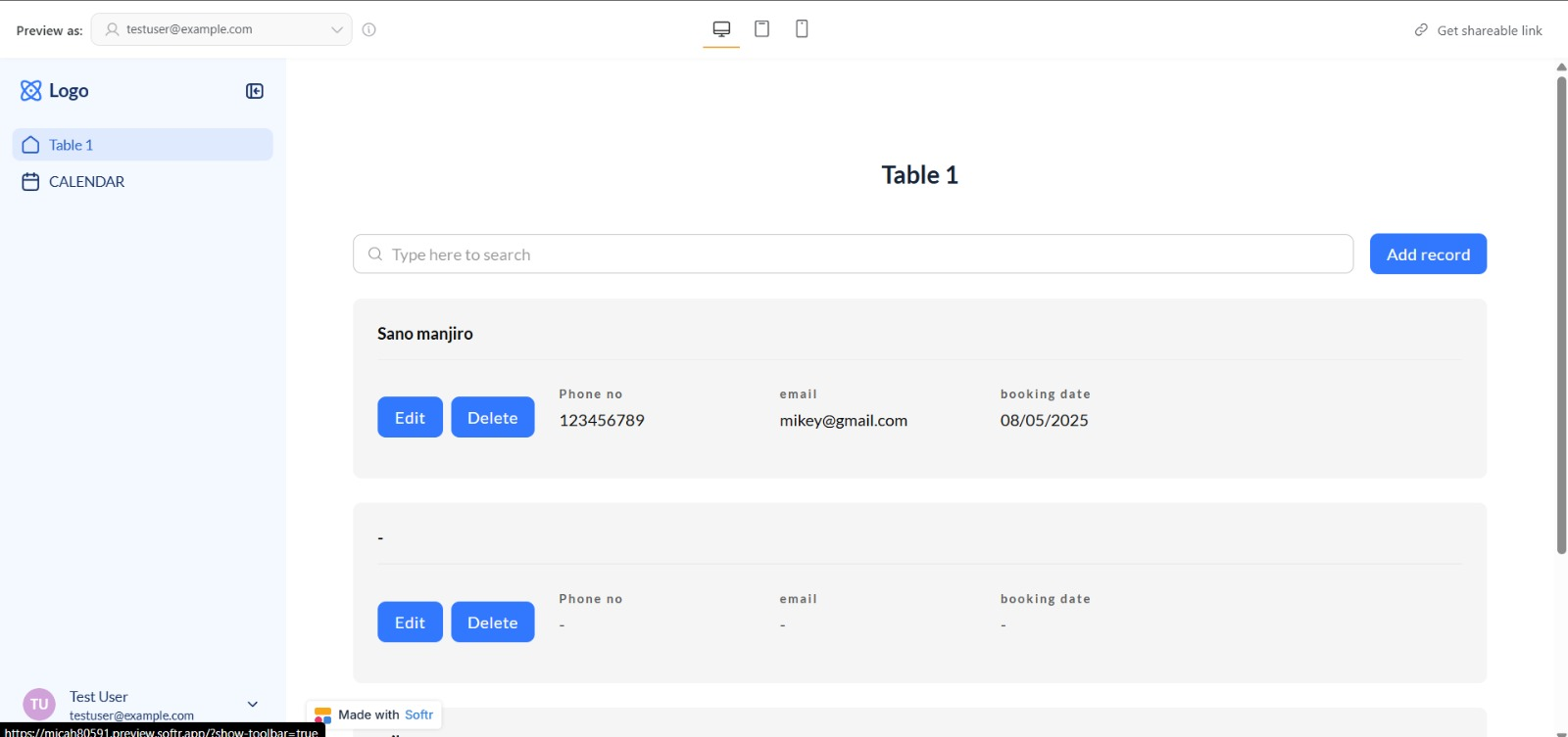 No-Code CRM App Prototype (Softr & Airtable) screenshot 2